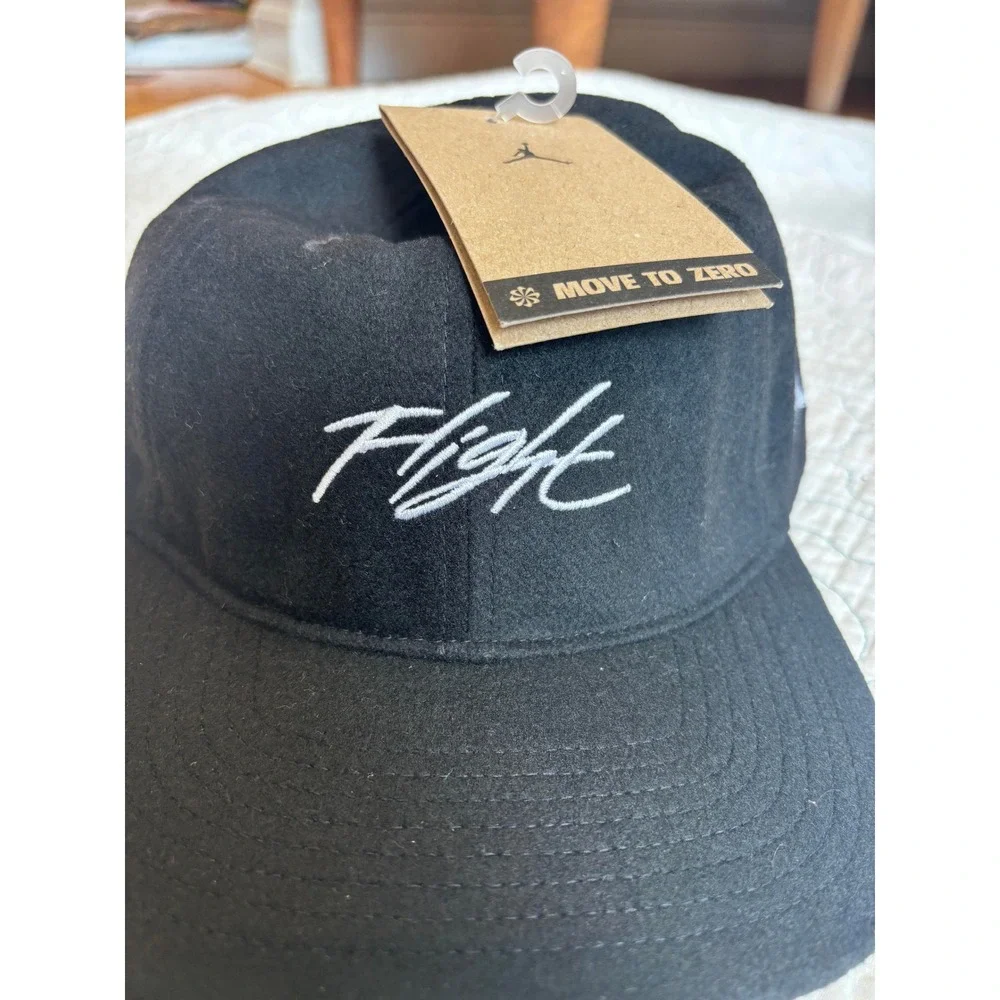 Jordan Flight Wool Blend Strapback Hat Black Embroidered Jumpman M/L